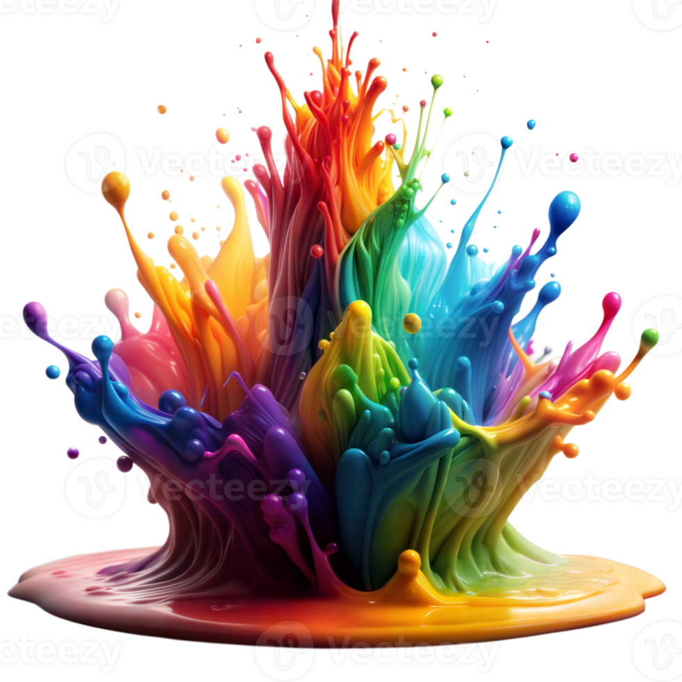 Vivid Explosion of Colorful Paint Splashes Against a Transparent Background png