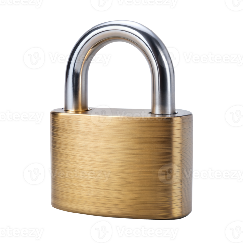 Stainless Steel Padlock With Brushed Finish and Shackle on Transparent Background png