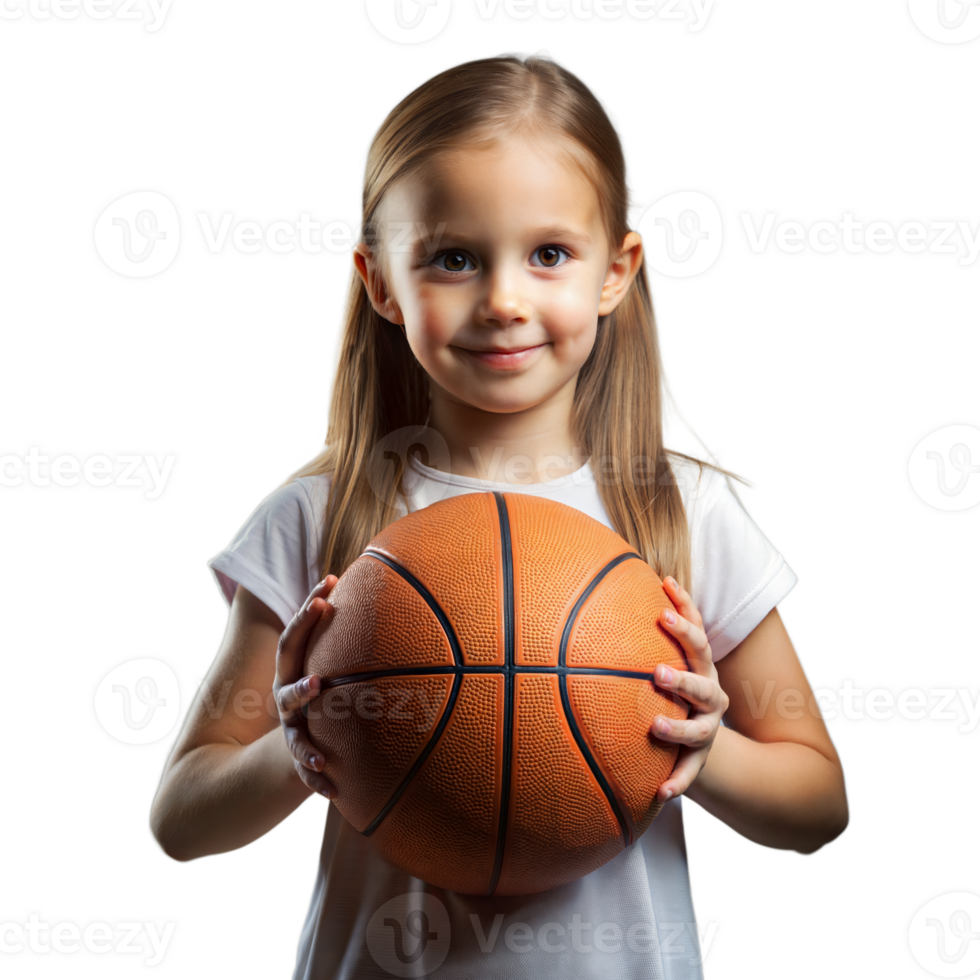 Young Girl Holding a Basketball With a Confident Smile on a Transparent Background png