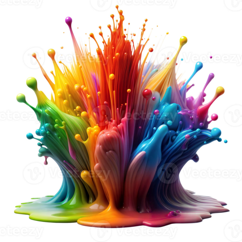 Vibrant Splashes of Paint Caught Mid-Air Against a Transparent Background png