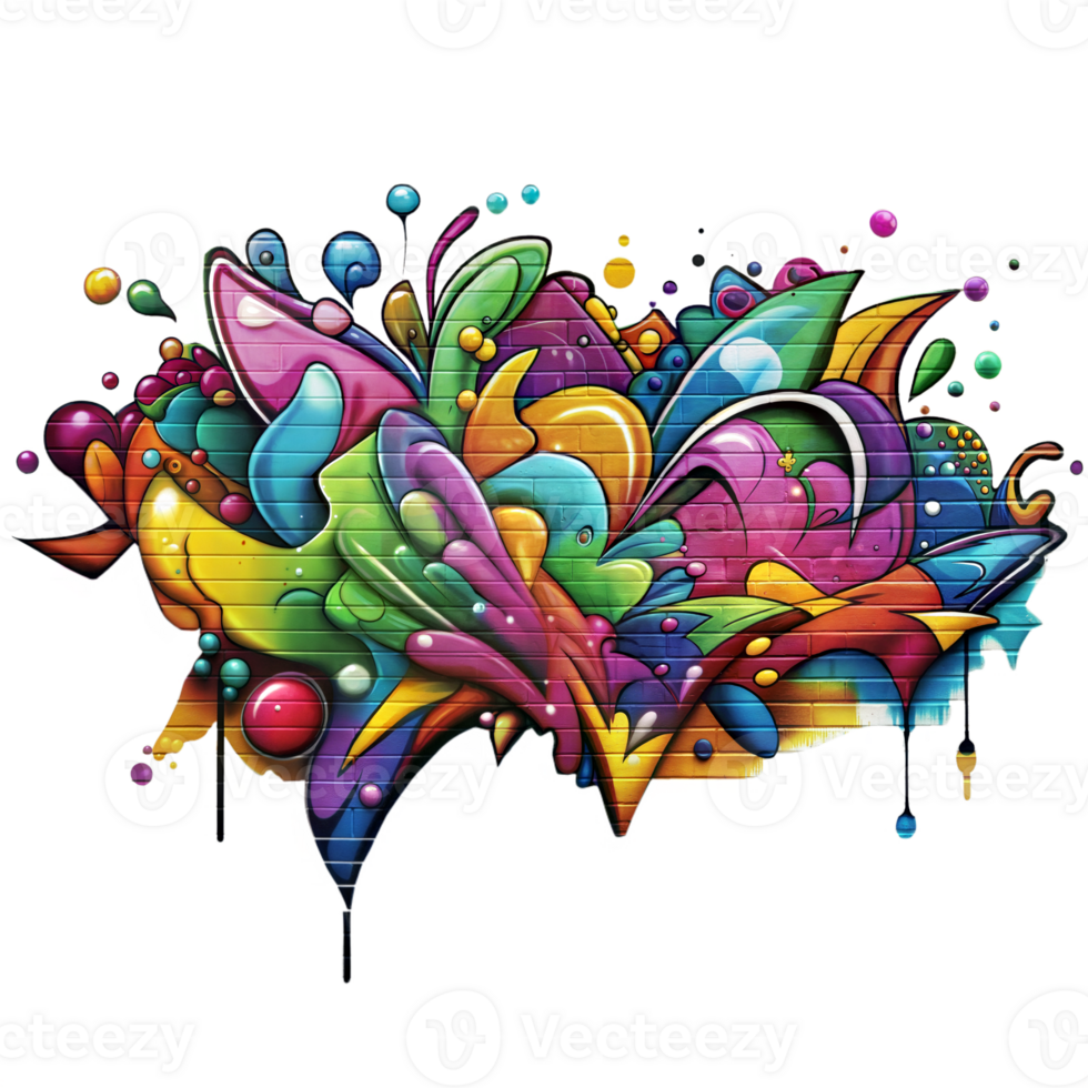 Colorful Graffiti Art Bursting With Abstract Shapes on a Transparent Background png