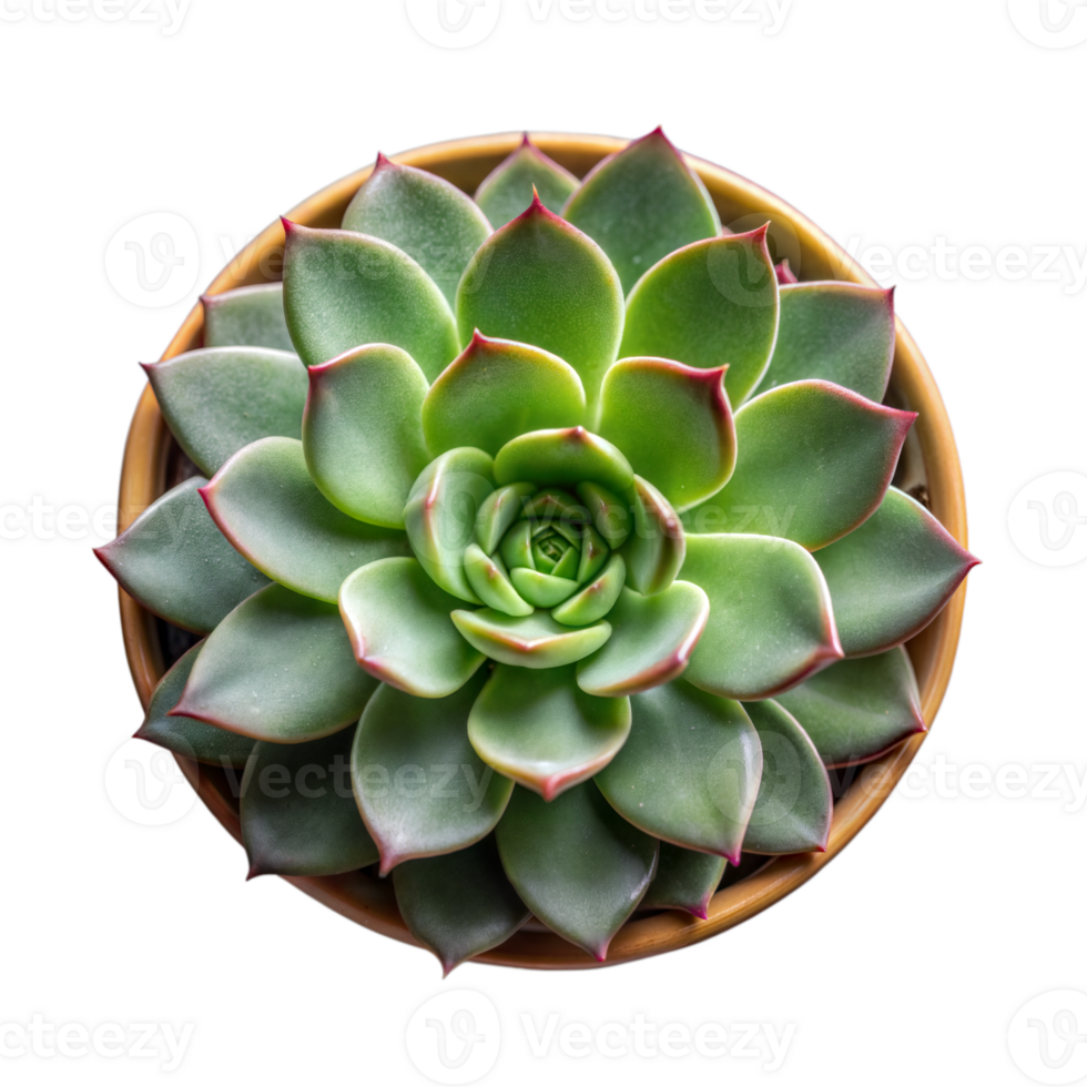 Top View of a Healthy Echeveria Succulent in a Brown Pot Against a Transparent Background png