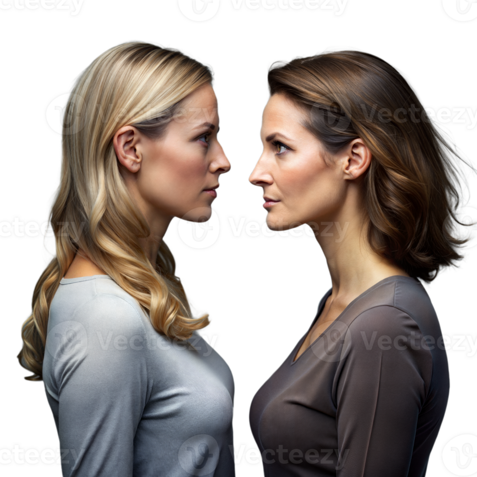 Two Women Facing Each Other in Profile With Neutral Expressions png