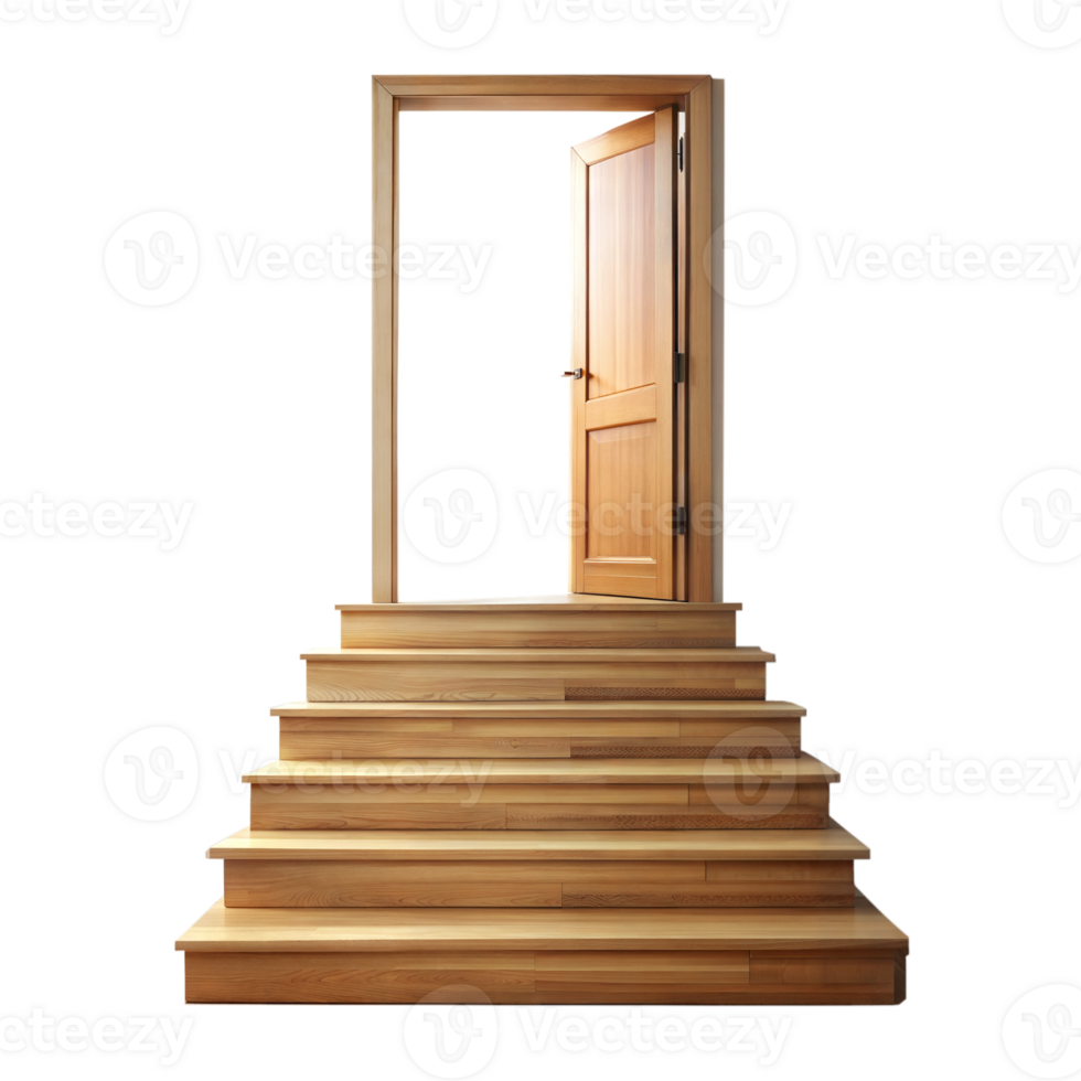 Wooden Staircase Leading to an Open Door on a Transparent Background png