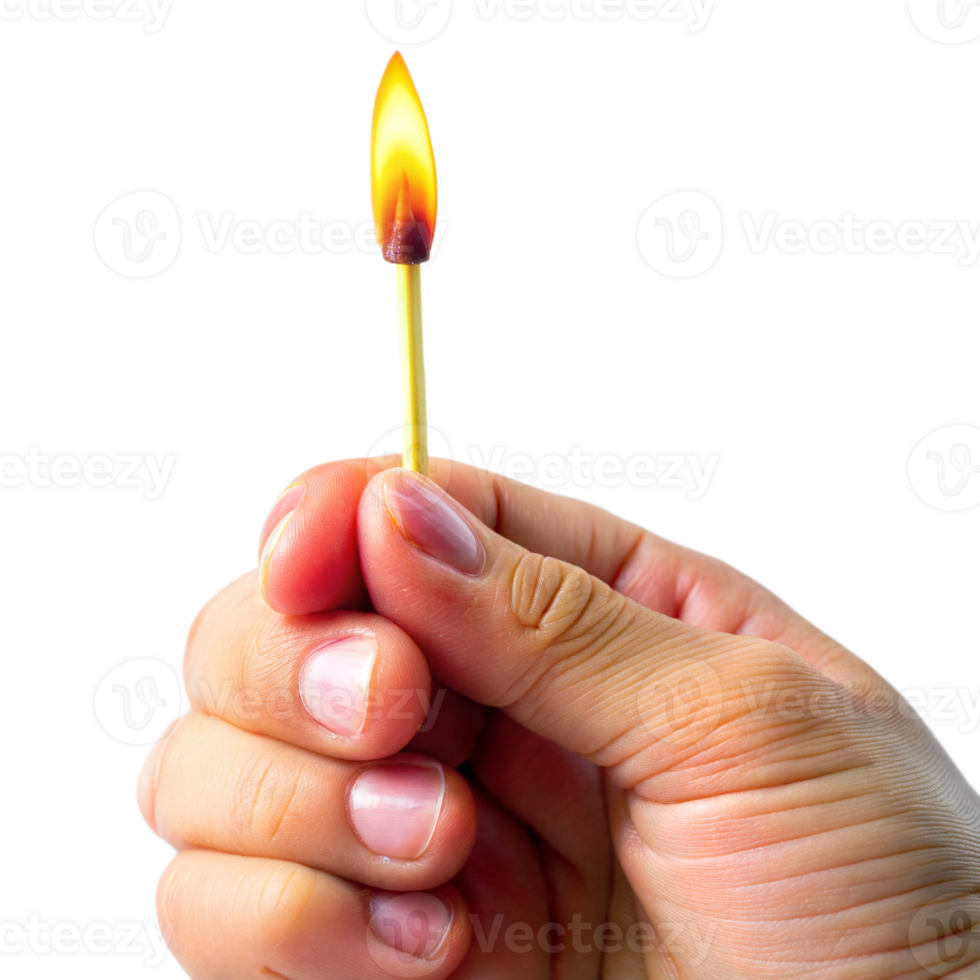 Close-Up of a Hand Holding a Burning Matchstick With Transparent Background png