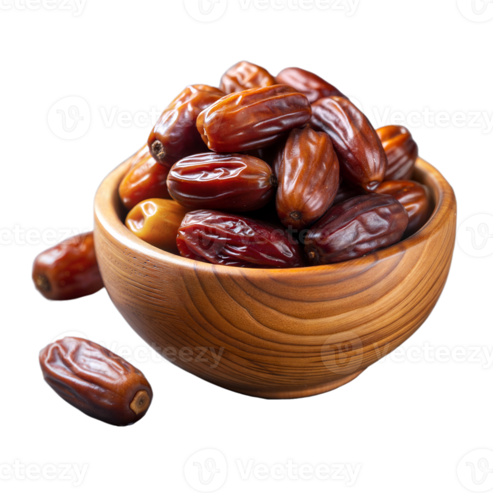 Bowl of Fresh Dates on a Transparent Background Highlighting Detail and Texture png