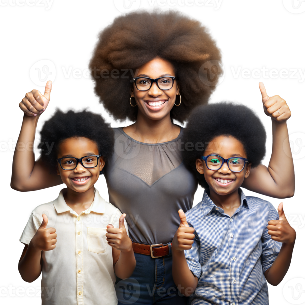 Family Portrait of Mother and Two Children With Thumbs Up Gesture png