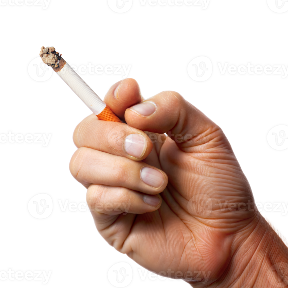 Close-Up of a Hand Holding a Lit Cigarette Against a Transparent Background png