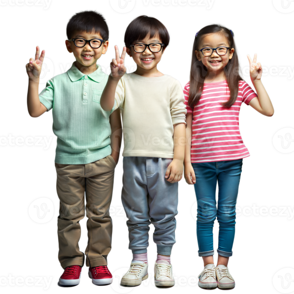 Three Smiling Children Posing for a Portrait in Casual Clothing png