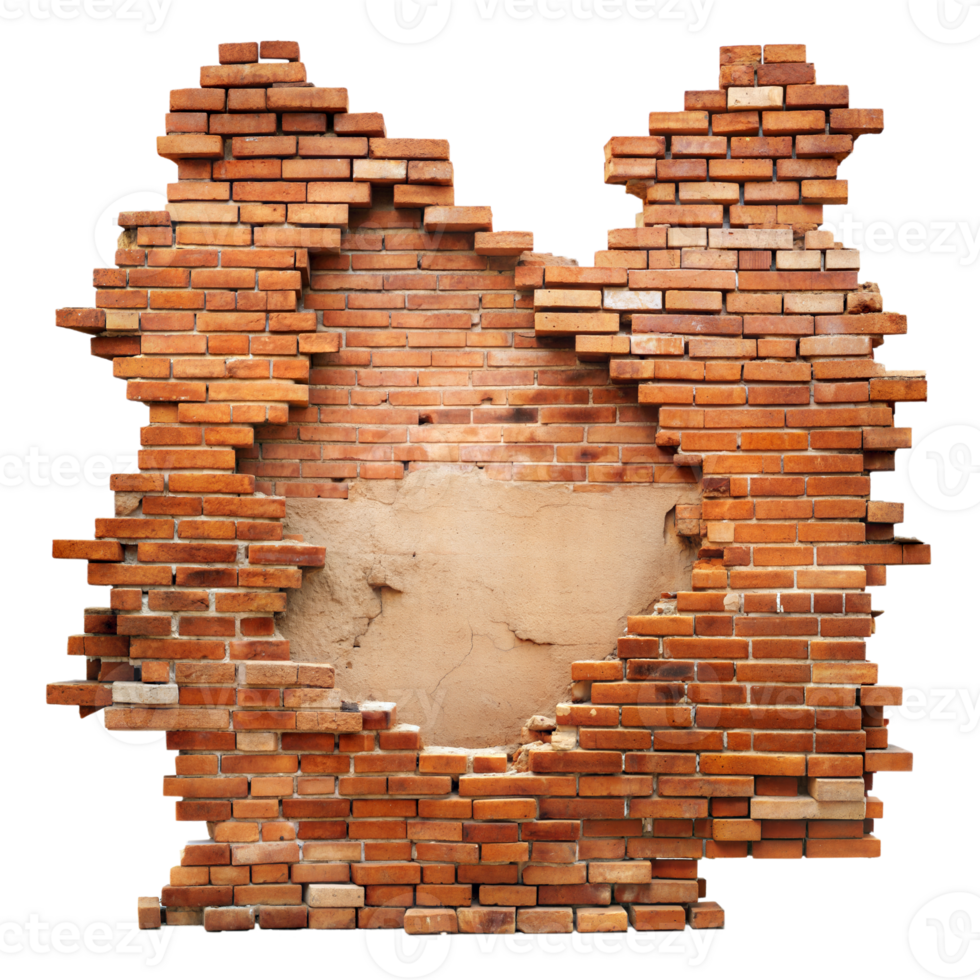 Weathered Brick Wall With an Irregular Hole on Transparent Background png