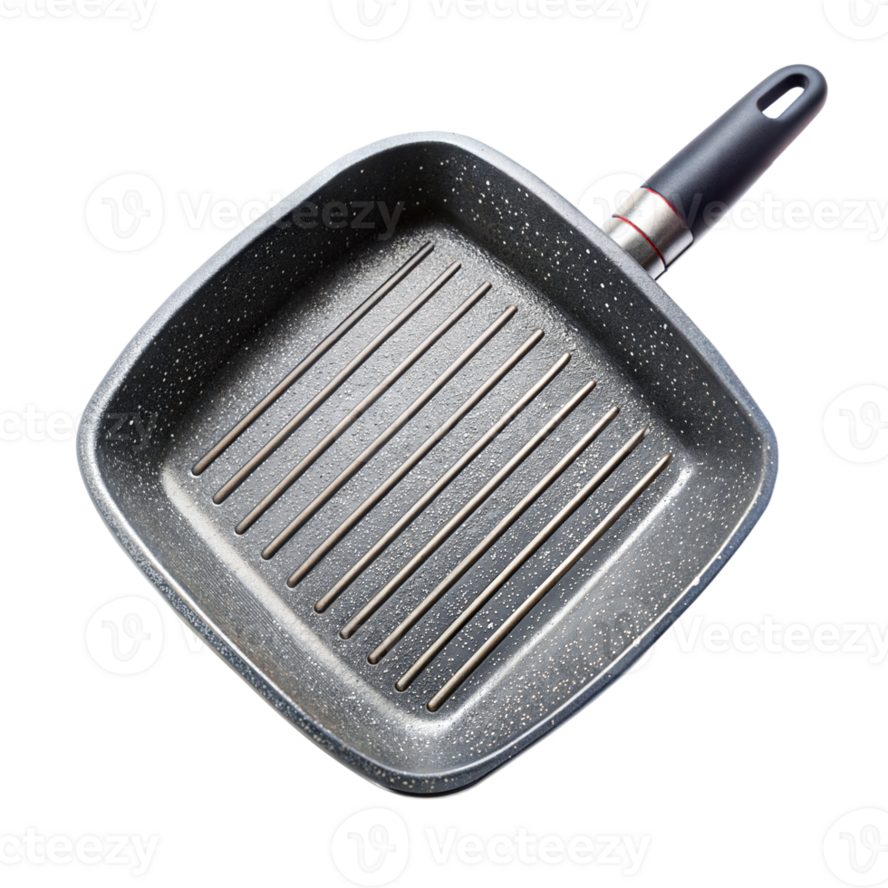 New Non-Stick Grill Pan With Ridges and Black Handle Isolated on Transparent Background png