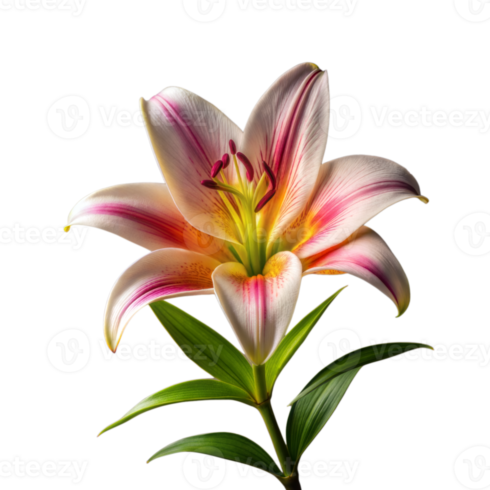 Close-Up View of a Blossoming Pink and White Lily With Transparent Background png