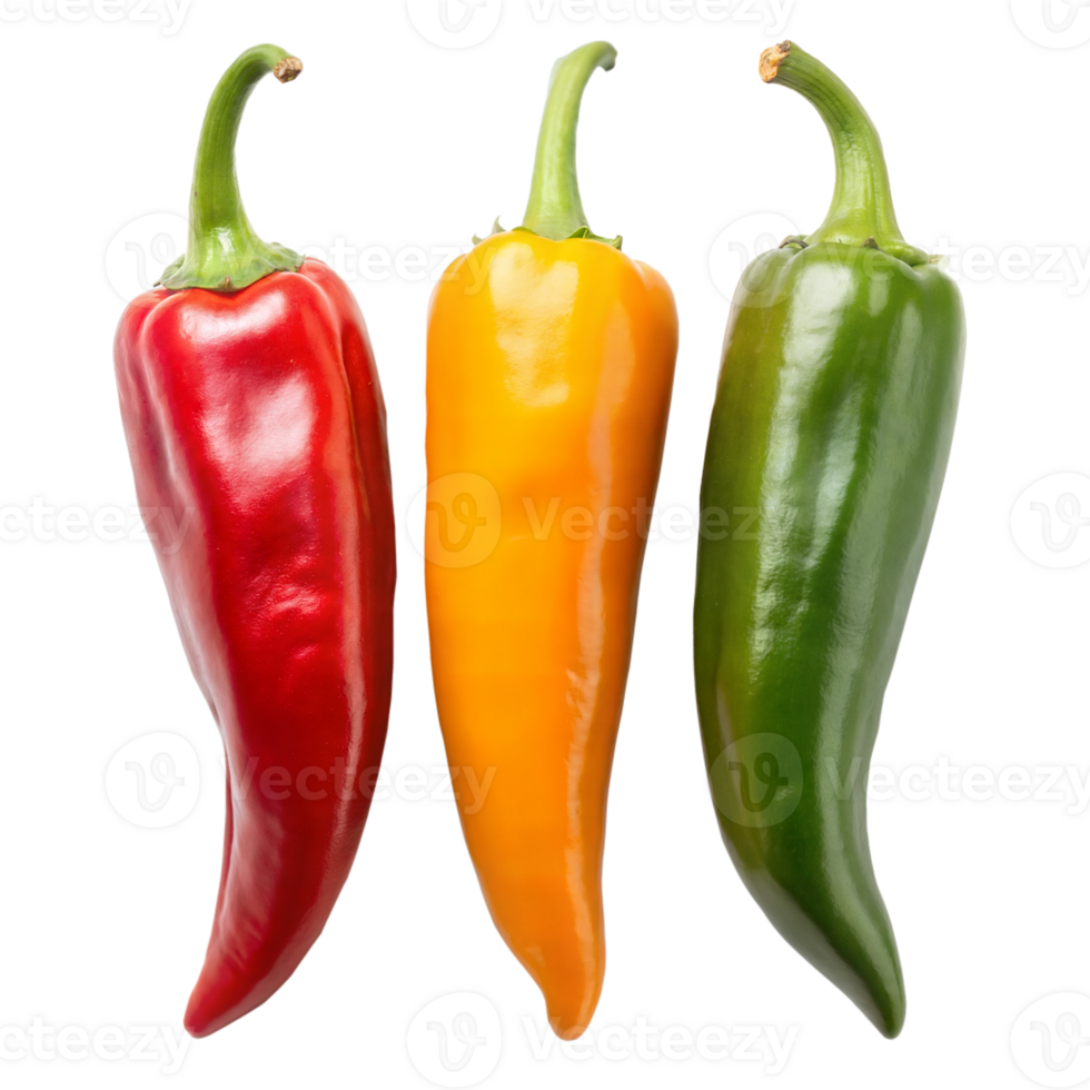 Three Different Colored Peppers on a Transparent Background png