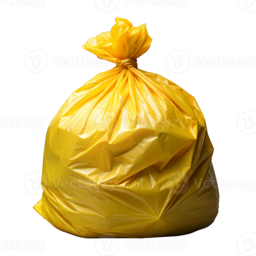 Closed Yellow Plastic Garbage Bag Isolated on Transparent Background png