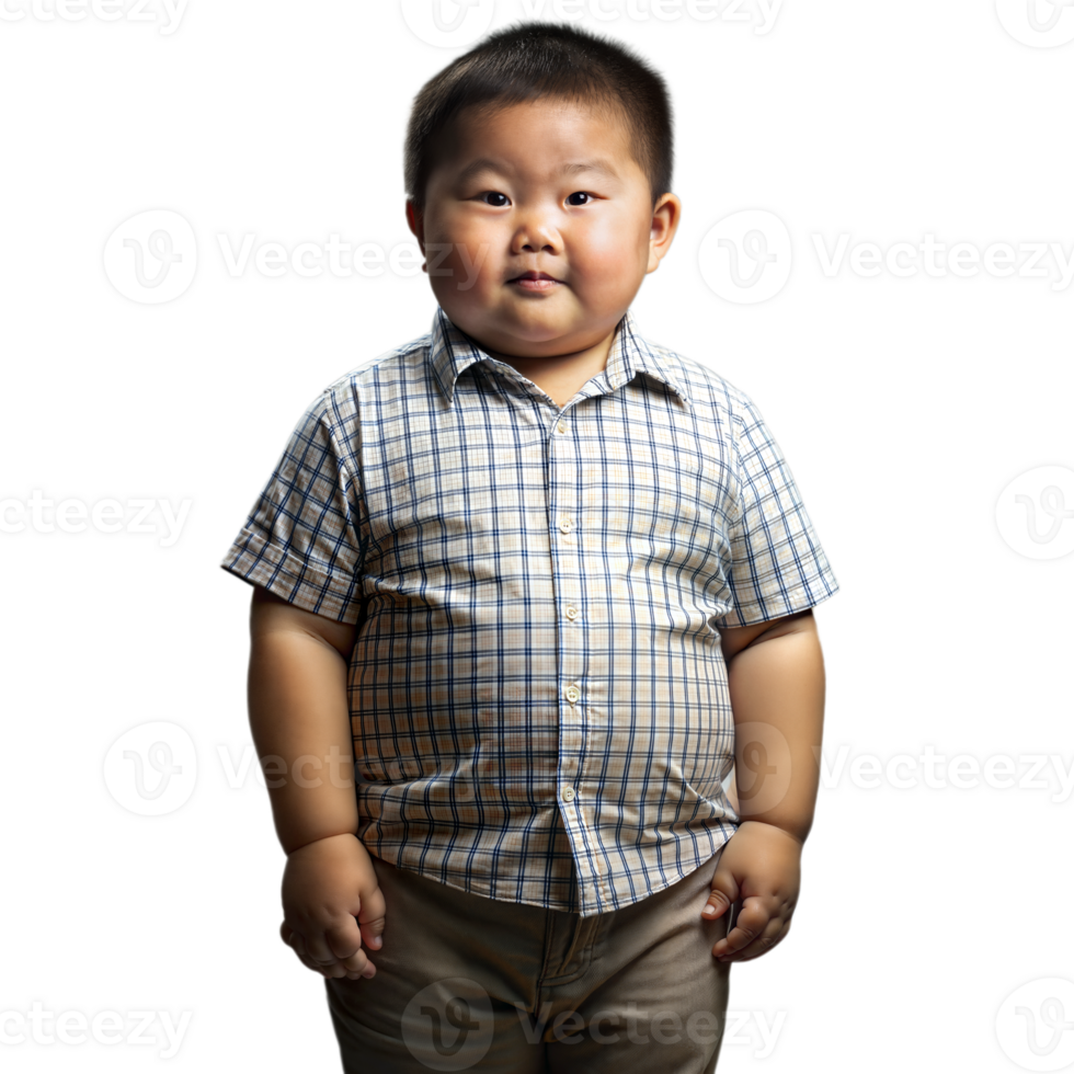 Young Boy in Plaid Shirt and Khaki Pants Standing on a Transparent Background png