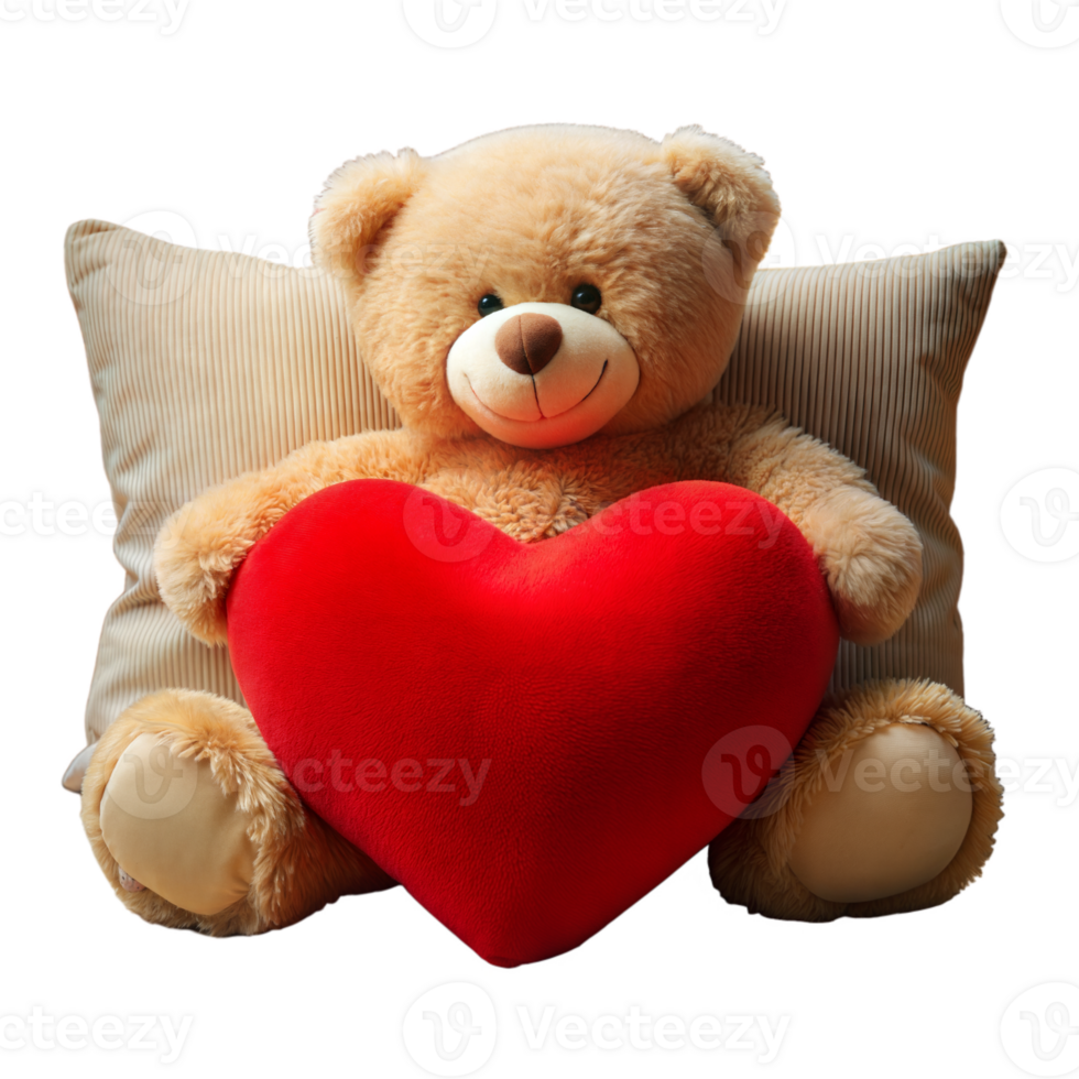 Plush Teddy Bear Holding a Large Red Heart Against Transparent Background png