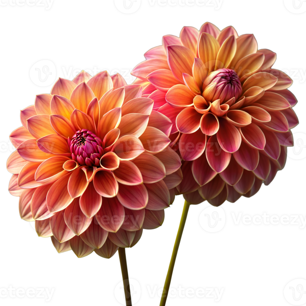 Vibrant Orange Dahlias in Full Bloom Against a Transparent Background png