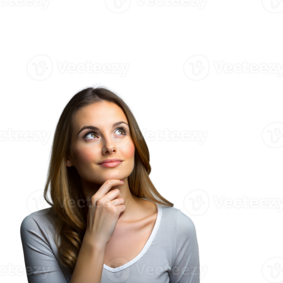 Young Woman Contemplating With a Hand on Chin Against Transparent Background png