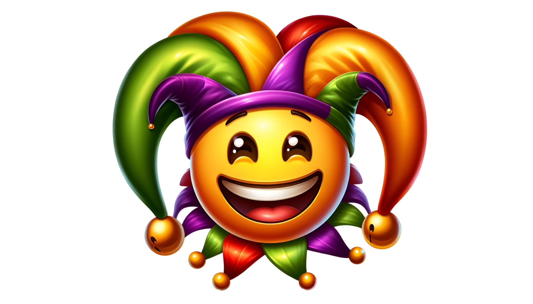 Realistic cute emoticon wearing a colorful jester hat for happy fool's day png