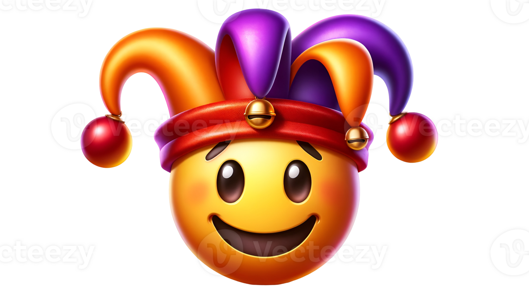 Illustration of smiling emoticon wearing a colorful jester hat for happy fool's day png