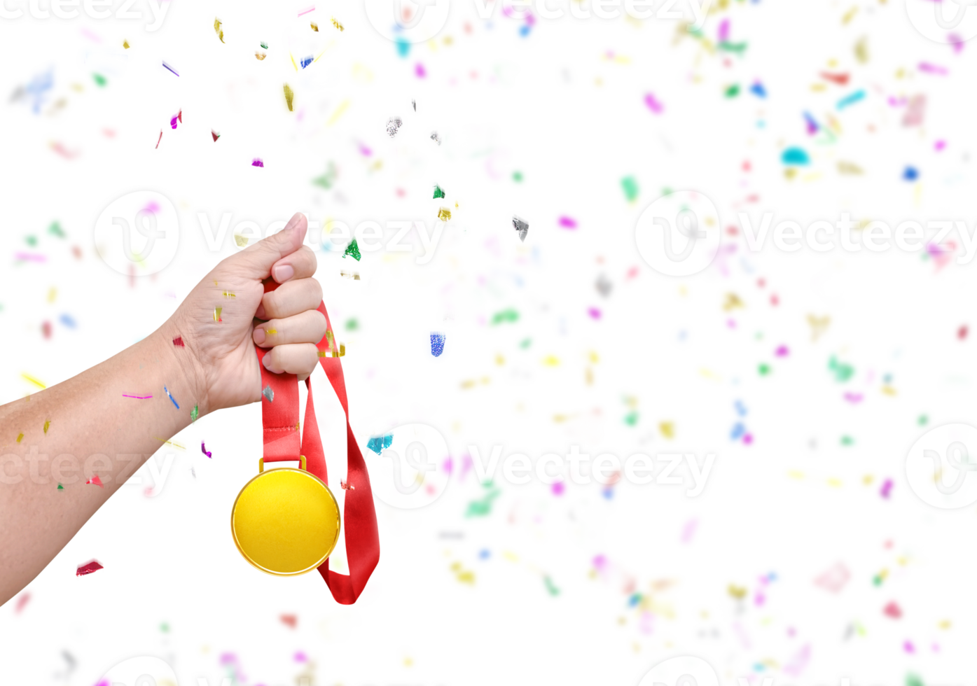 Holding a gold medal celebrating success transparent png