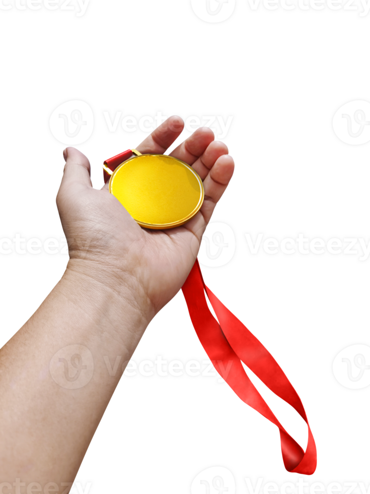 en portant une or médaille gagnant transparent png