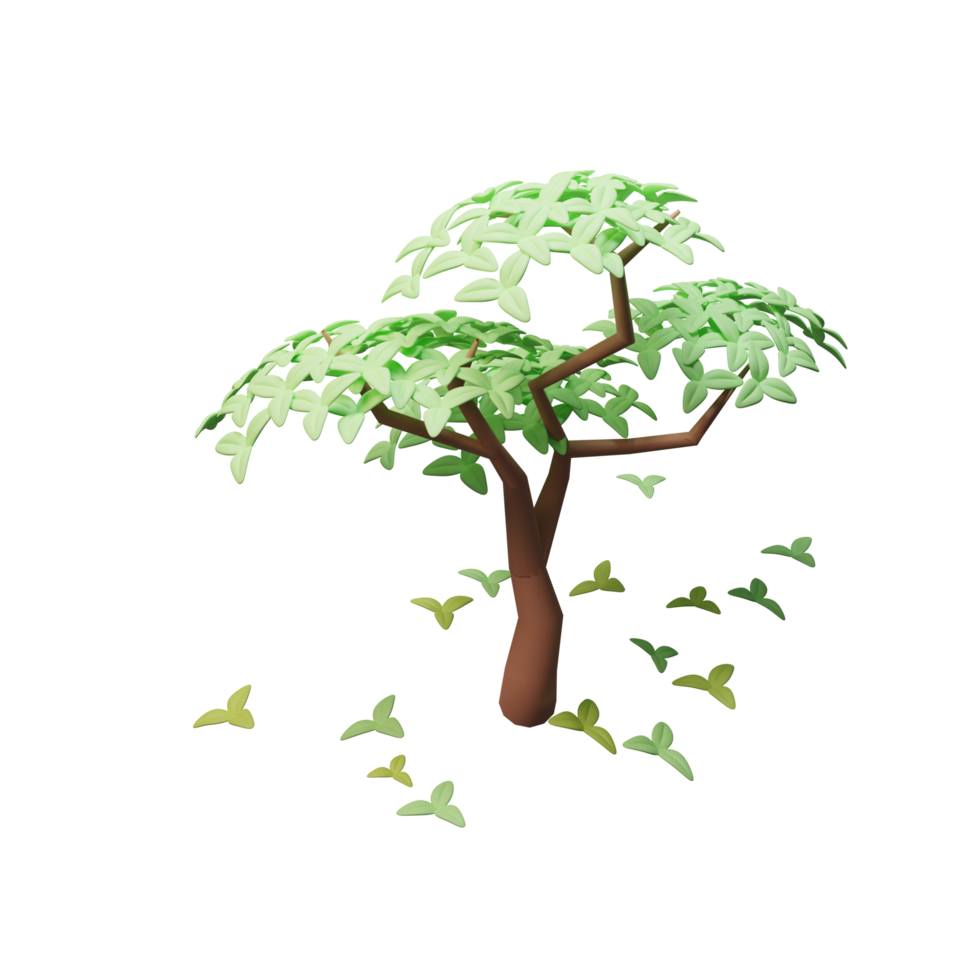 3d verde albero con caduta le foglie png