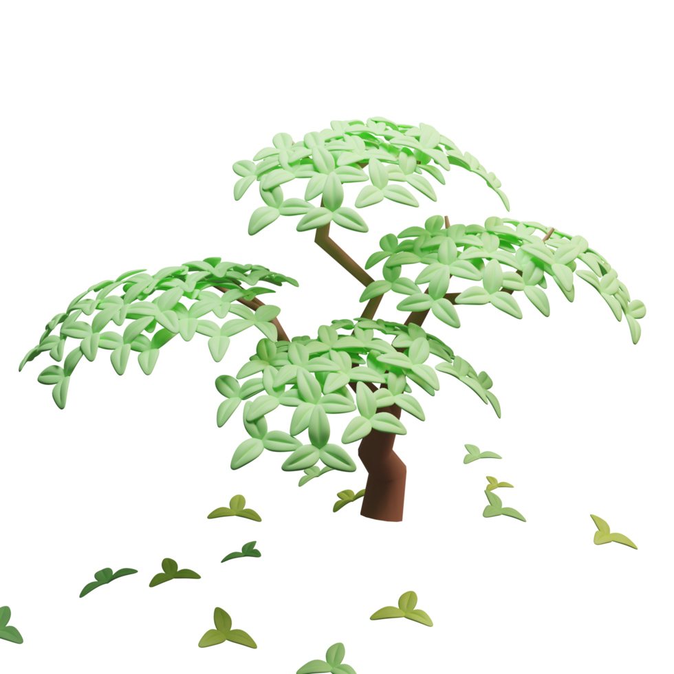 3D green tree with falling leaves png