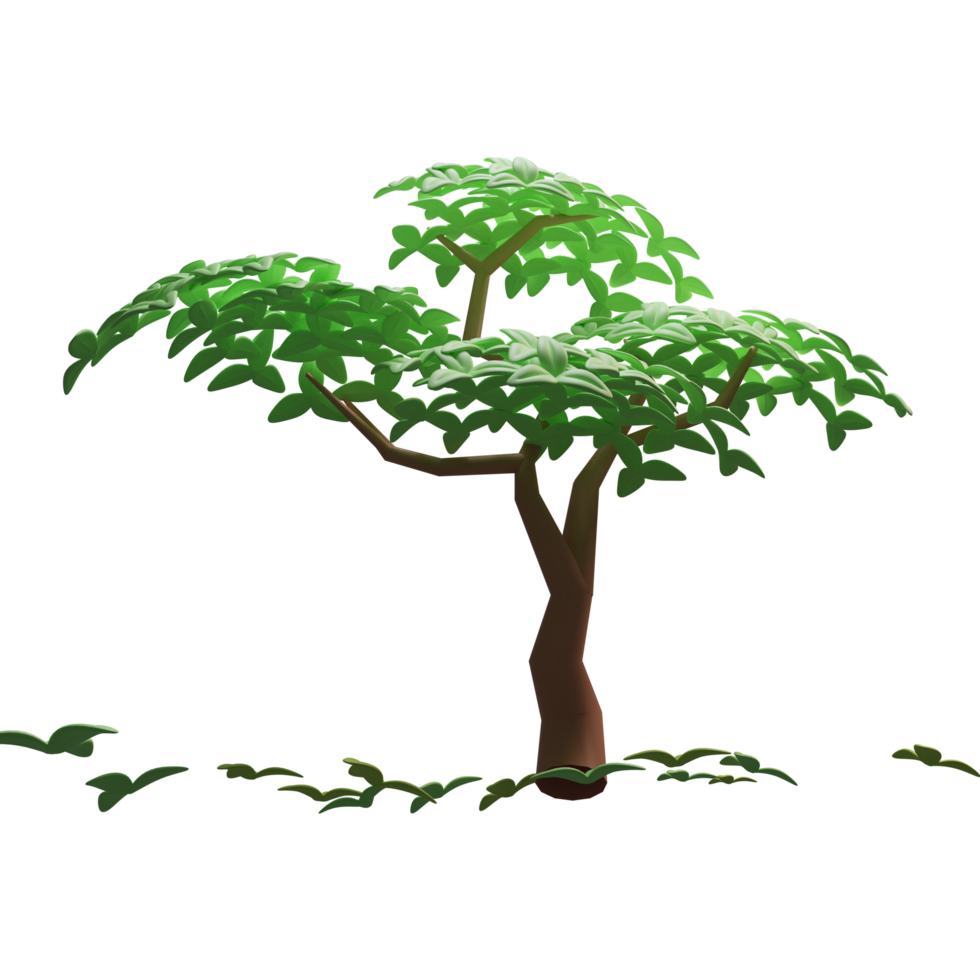 3D green tree with falling leaves png