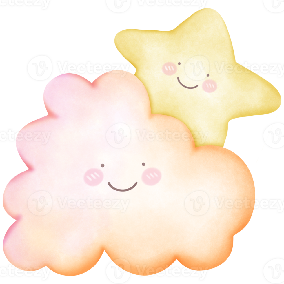 schattig lucht waterverf wolk en ster Aan transparant achtergrond png