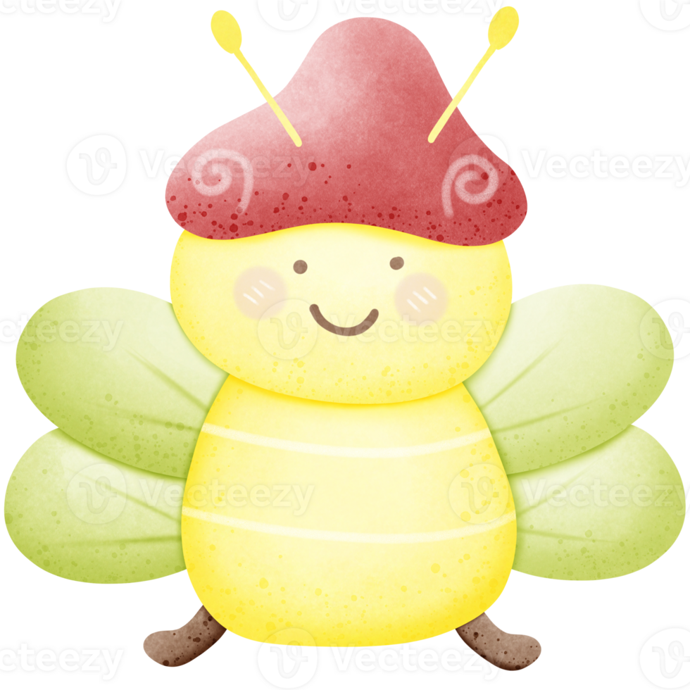 Cute fireflies watercolor isolated on transparent background png