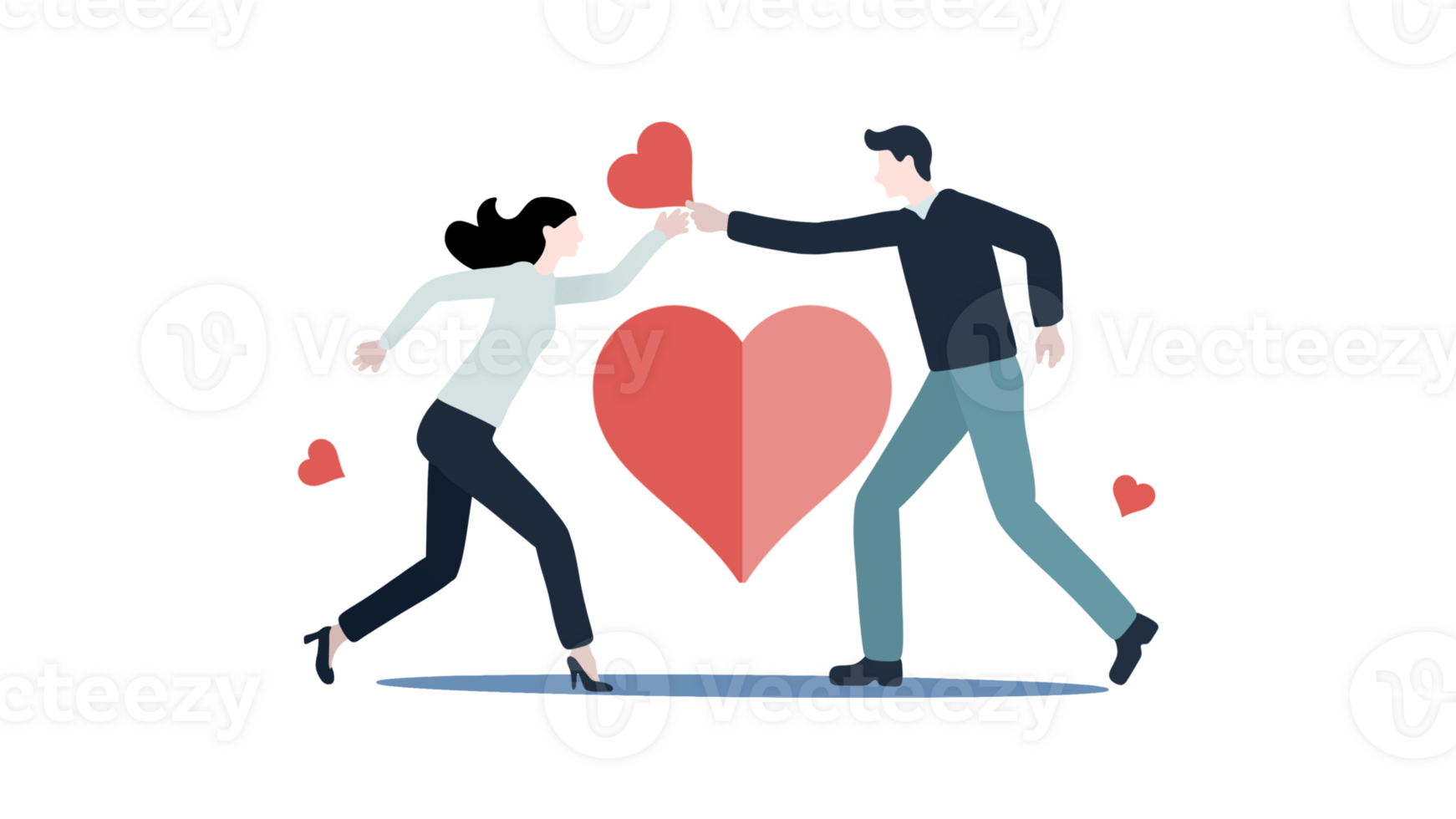 Couple in love man give a gift to woman in sweet, cartoon flat illustration of diverse cartoon young people in different actions of happiness, falling in love and love sharing, Valentine's day png