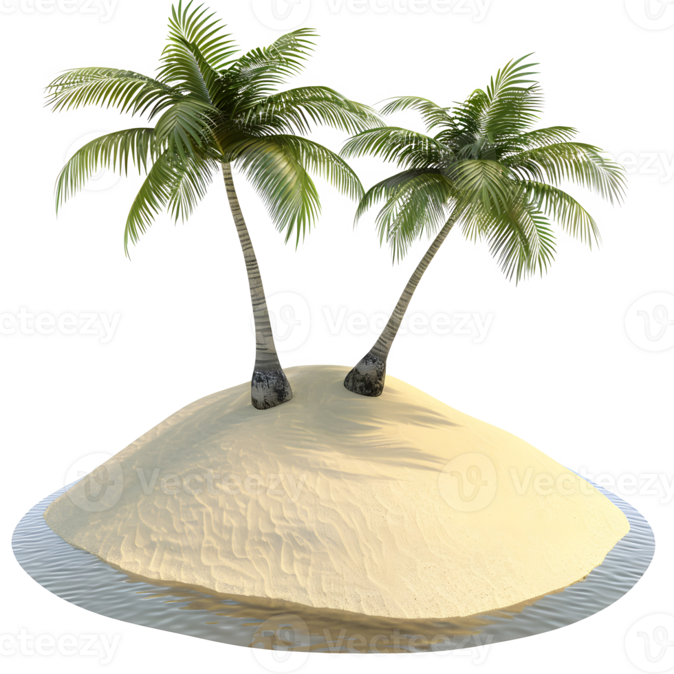 Small Island With Two Palm Trees on transparent background. Generative by AI png