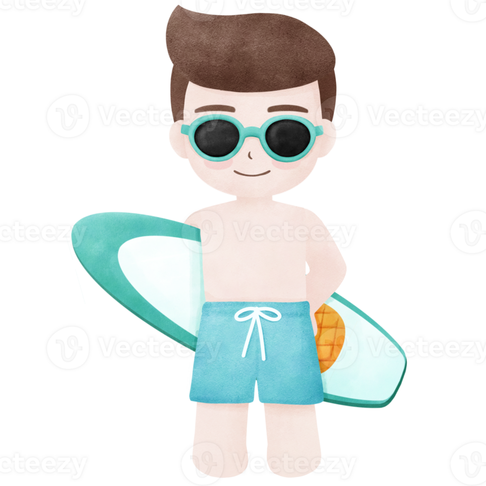 zomer schattig jongen vervelend zonnebril Holding een surfboard png