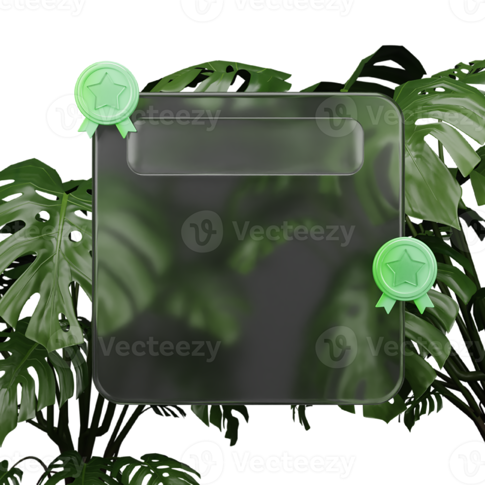 Glassmorphism design with monstera png