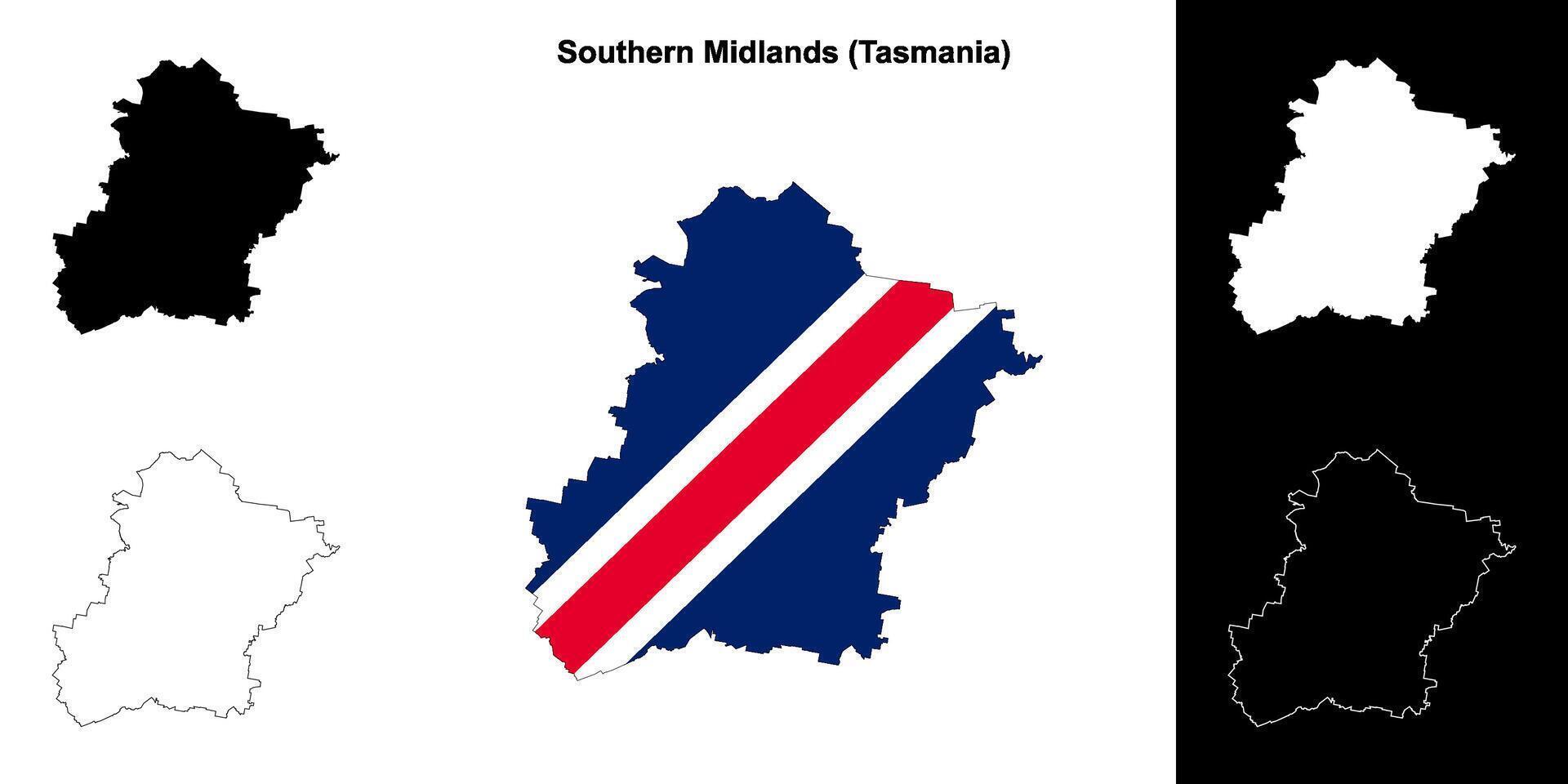 Southern Midlands blank outline map set vector