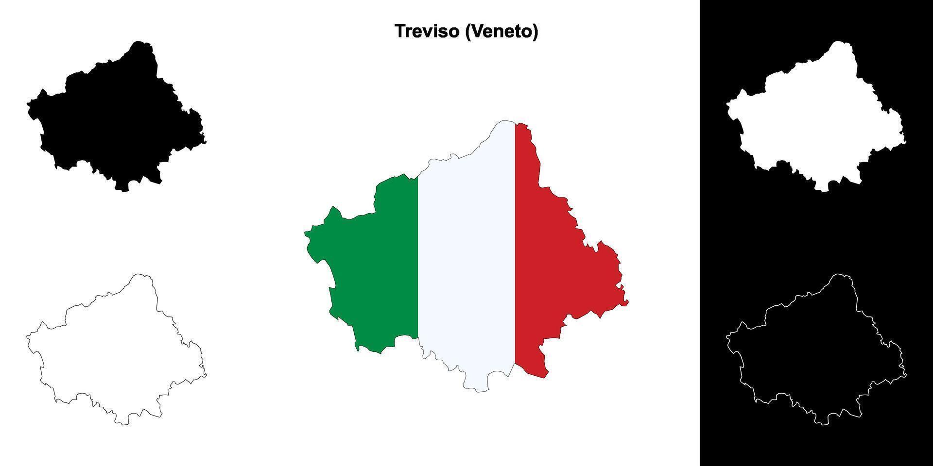 Treviso province outline map set vector