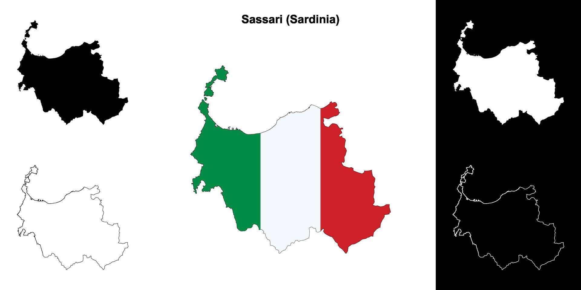 Sassari province outline map set vector