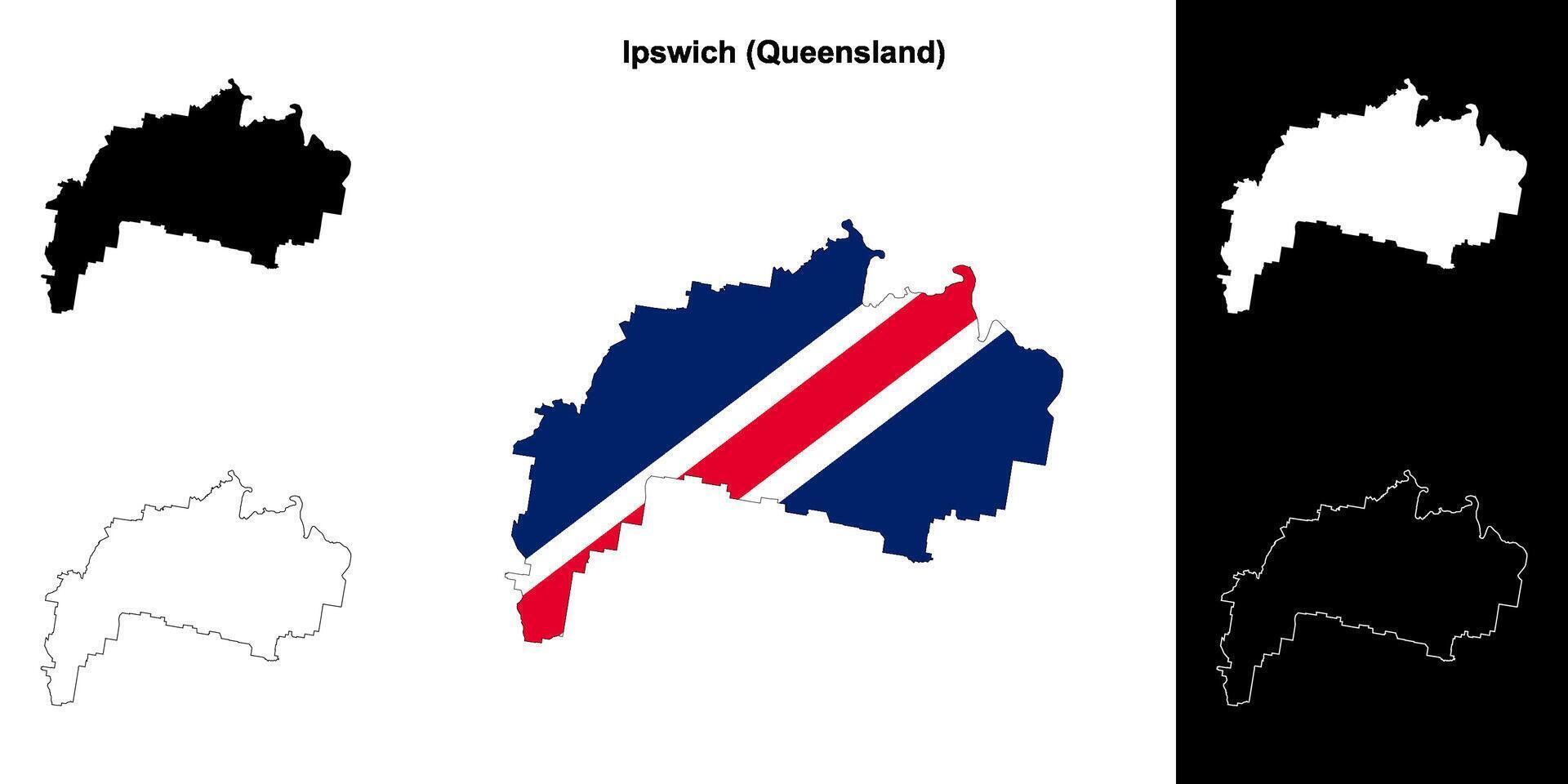 Ipswich, Queensland outline map set vector