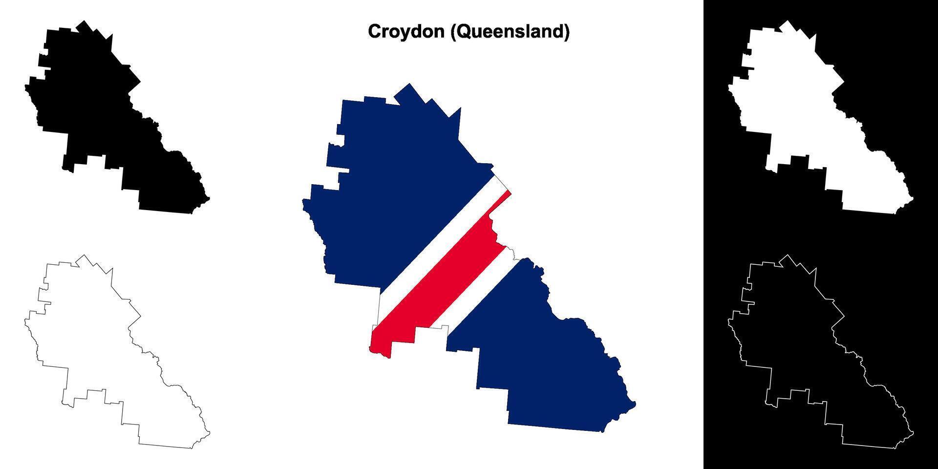 Croydon, Queensland outline map set vector
