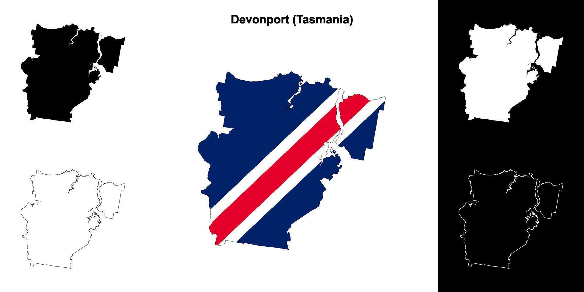 Devonport blank outline map set vector