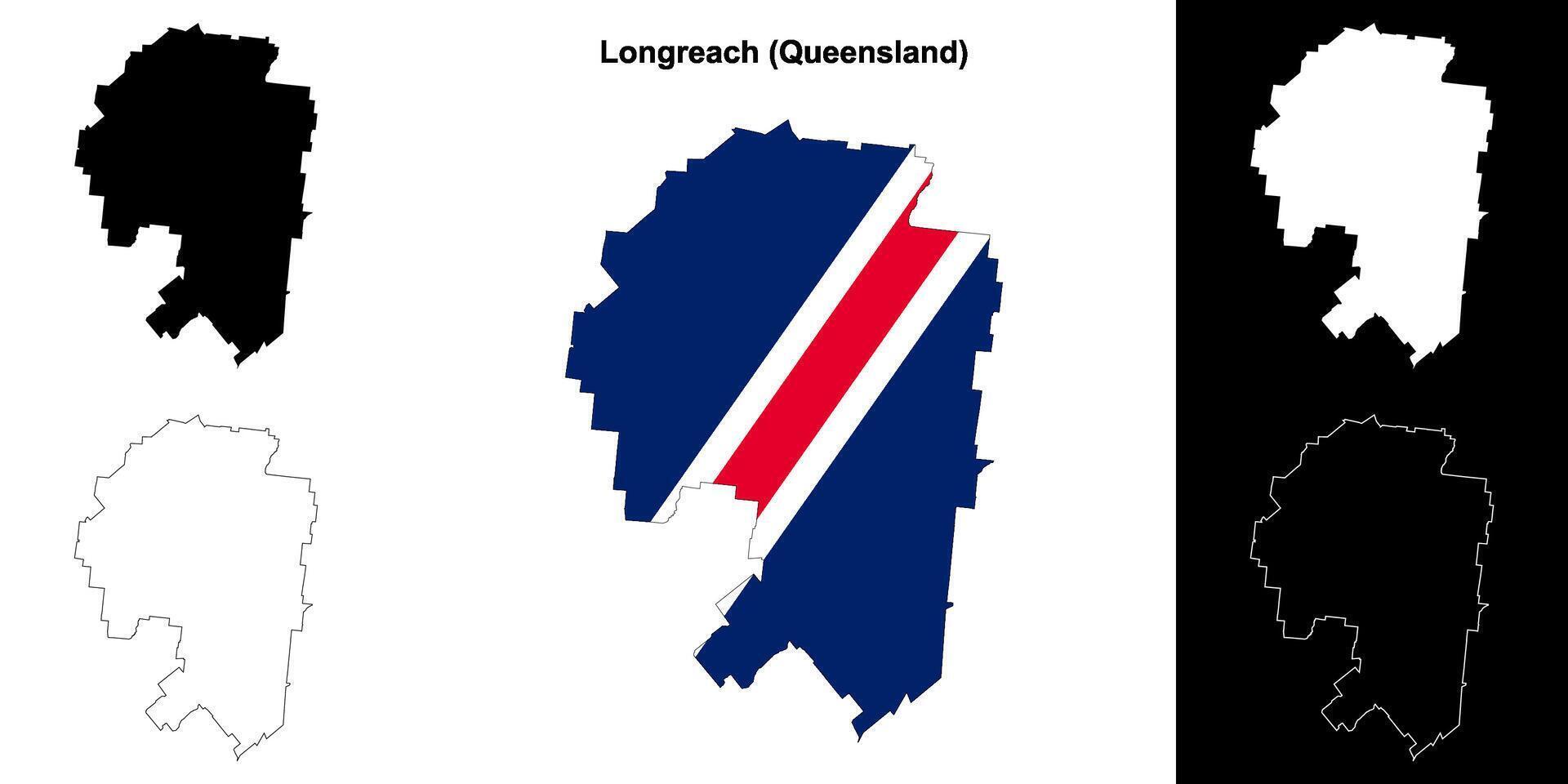 Longreach, Queensland outline map set vector