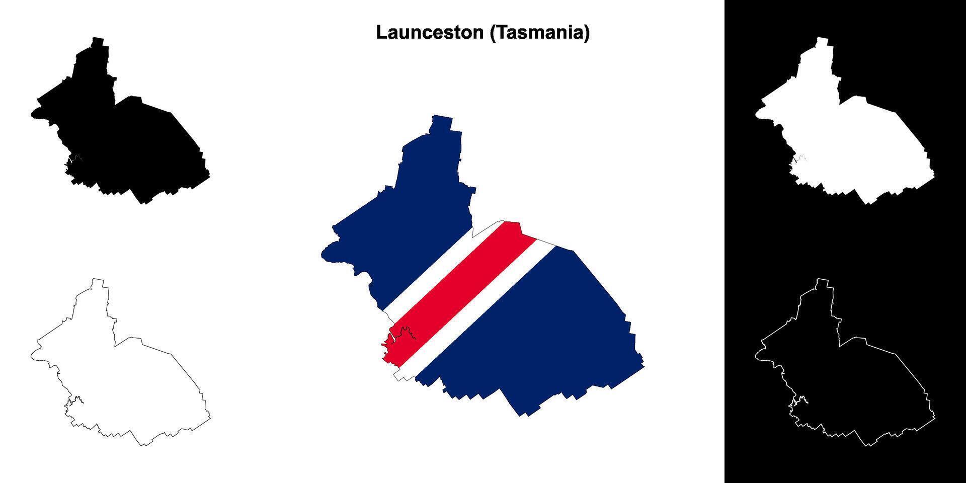Launceston blank outline map set vector