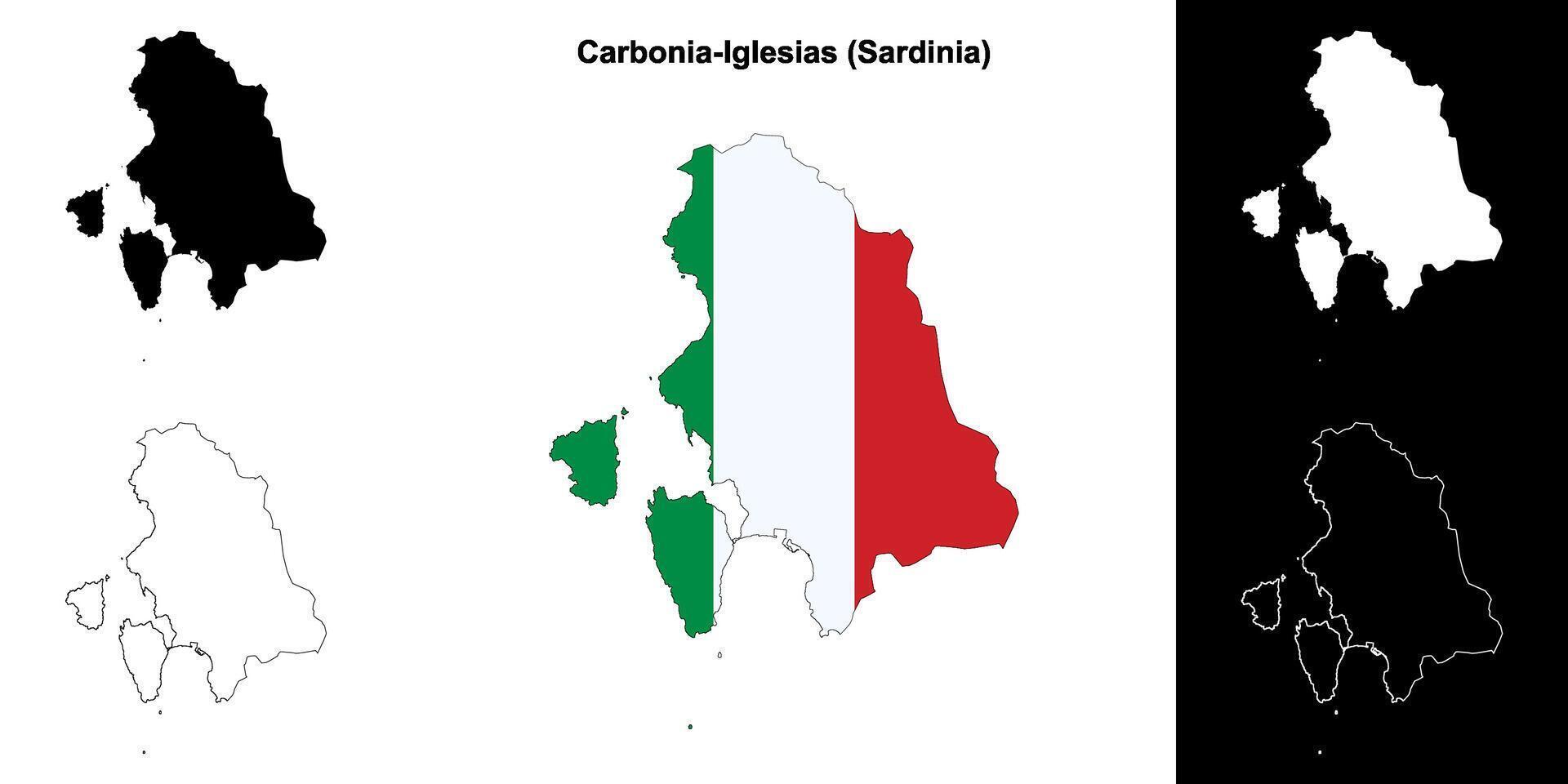 Carbonia-Iglesias province outline map set vector