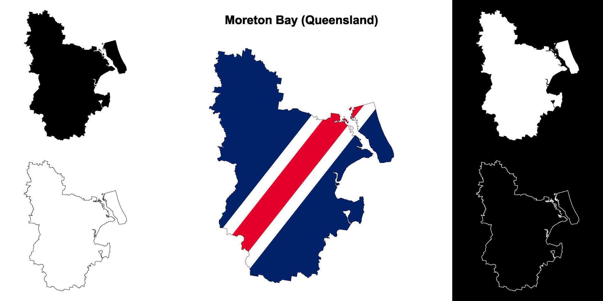 Moreton Bay, Queensland outline map set vector