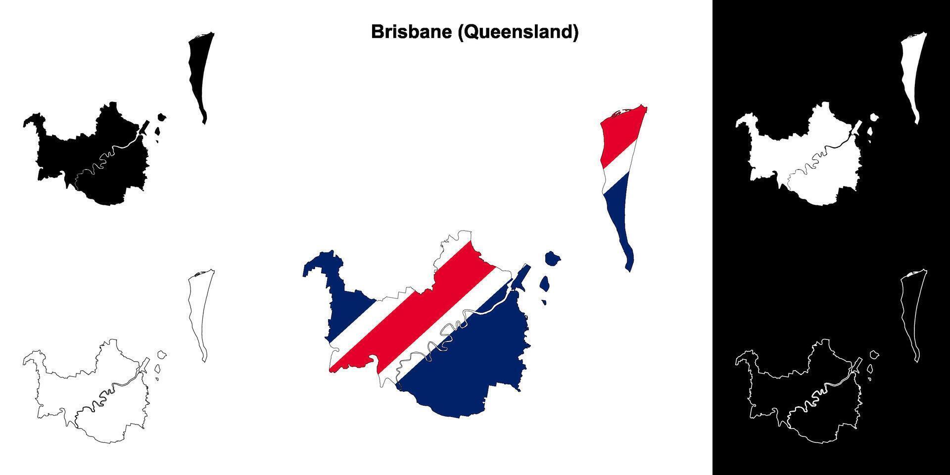 Brisbane, Queensland outline map set vector