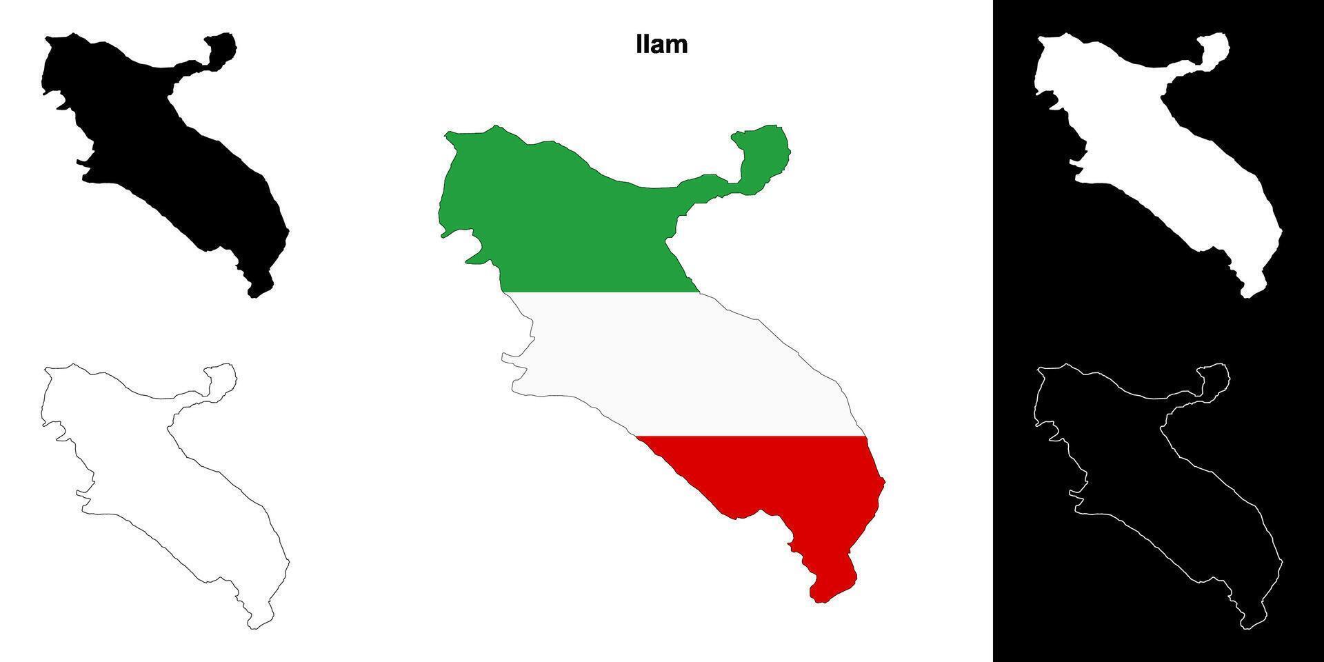 Ilam province outline map set vector