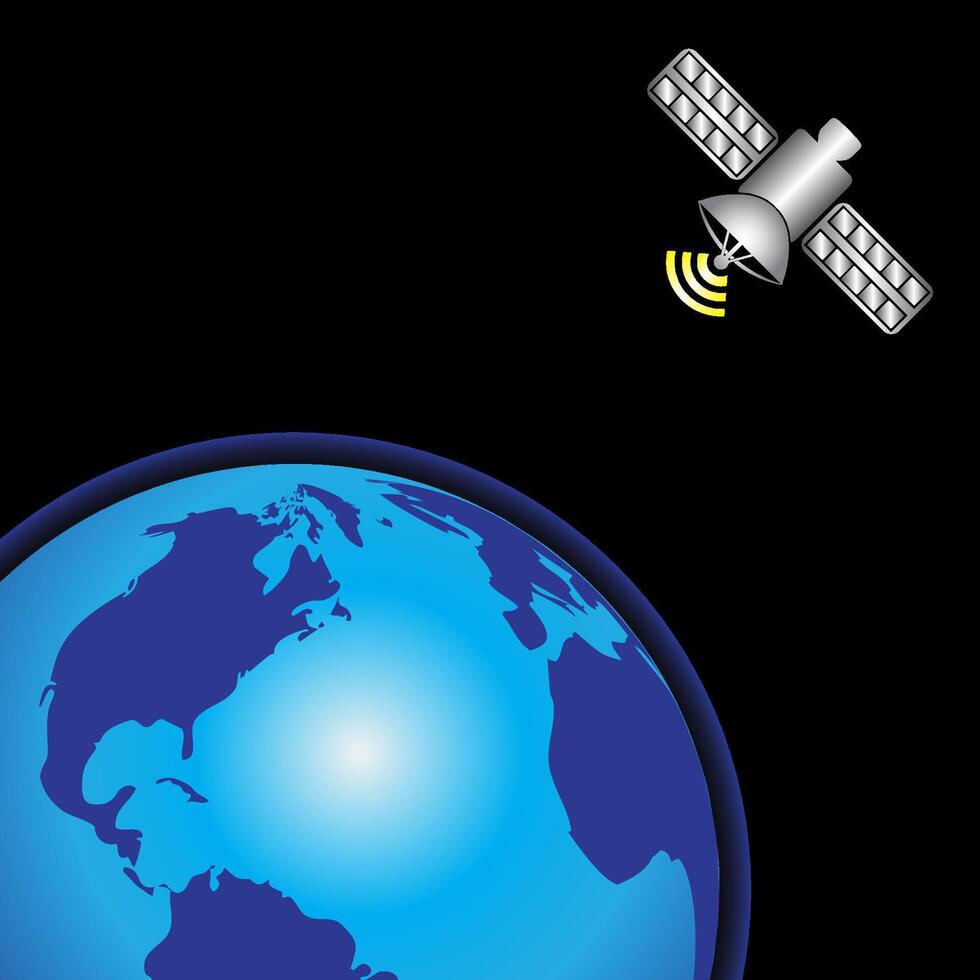 Satellites in orbit around earth. Global communication connect concept. vector