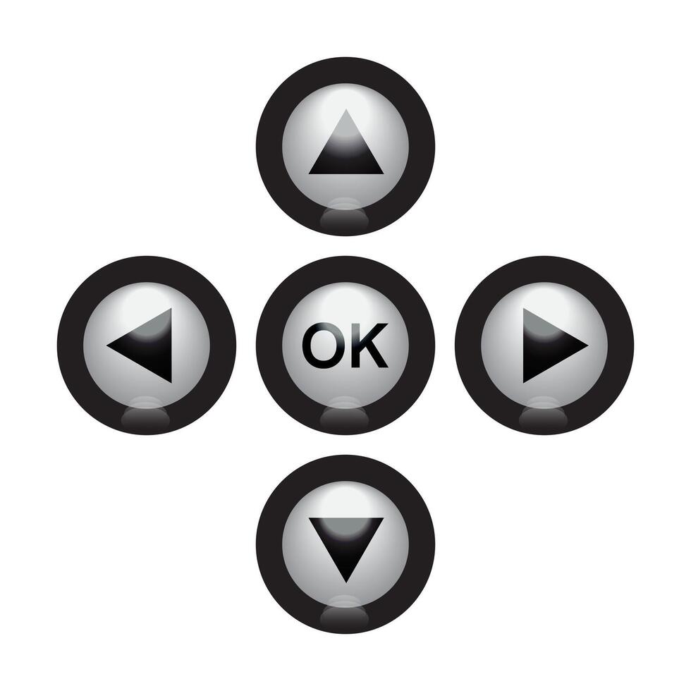 3D direction control and ok button icon set on white background. vector