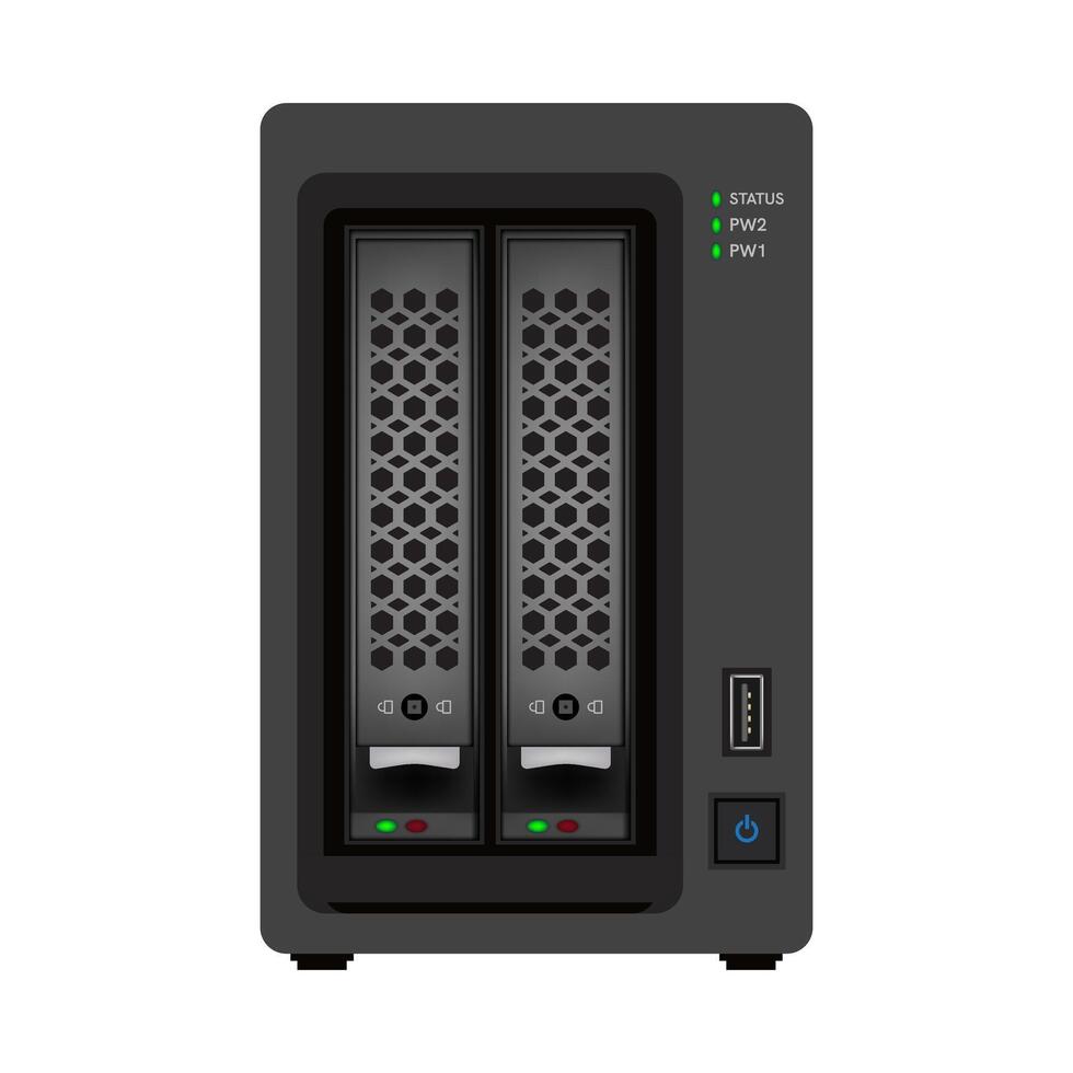 3D network attached storage on white background. vector